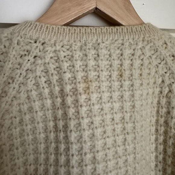 Vintage 100% Wool Chunky Knit Cardigan Cream Fisherman Sweater WPL 13436 Size 40 - Picture 12 of 14